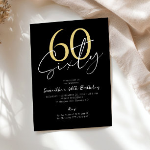Invitación Sesenta fiesta de cumpleaños 60 moderno oro negro