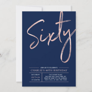 Invitación Sesenta   Fiesta de cumpleaños 60 Moderno Rosa Dor