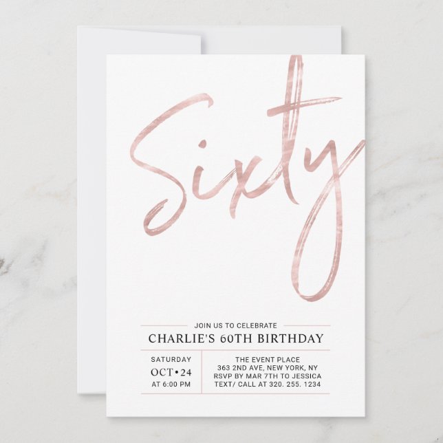 Invitación Sesenta | Fiesta de Cumpleaños Moderno de 60 años  (Anverso)