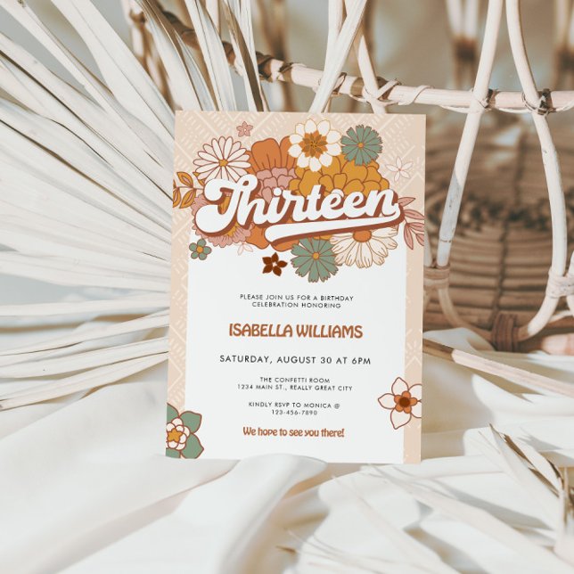 Invitación Sesenta Groovy Retro 13 cumpleaños (Groovy Retro 13th Birthday Party Invite)