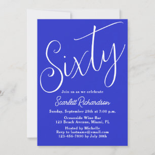 Invitación Sesenta guiones modernos Royal Blue fiesta de cump