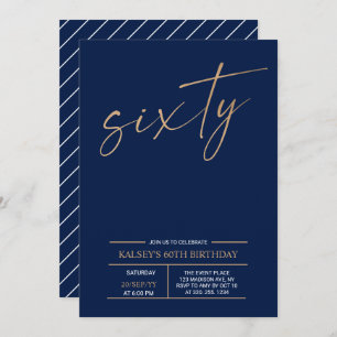Invitación Sesenta Modern Gold & Blue 60th Birthday Party