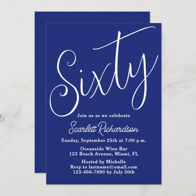 Invitación Sesenta moderna marina de guerra azul fiesta de cu (Anverso / Reverso)