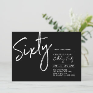 Invitación Sesenta   Moderno cumpleaños número 60 en negro y 