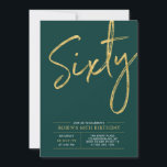 Invitación Sesenta | Oro moderno y Fiesta Verde de cumpleaños<br><div class="desc">Celebra tu día especial con esta sencilla y elegante invitación a la fiesta de cumpleaños número 60. Este diseño presenta un guión de broche "Sixty" con un diseño limpio en combinación de colores verde y dorado. Hay más diseños y suministros de fiesta disponibles en mi tienda BaraBomDesign.</div>