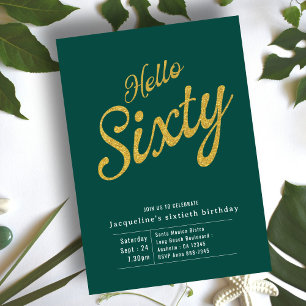 Invitación Sesenta Oro Verde Moderno 60 cumpleaños