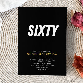 Invitación Sesenta | Simple Black & Gold 60th Birthday Party