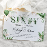 Invitación Sesenta veranos Tropical Verdor Fiesta de cumpleañ<br><div class="desc">Sesenta invitaciones de celebración que son moda, elegantes y fabulosas! La palabra "SESTAD", decorada con una acuarela de color verde tropical, es de tonos claros y oscuros. La invitación está decorada con elegantes hojas tropicales botánicas acuarelas con falsos acentos dorados y una plantilla de cumpleaños moderna combinada con escritura caligráfica...</div>