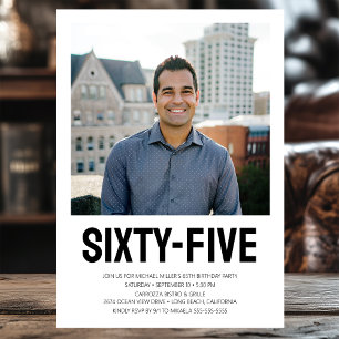 Invitación Sesenta y Cinco Cumpleaños 65 Foto de Tipo en Negr