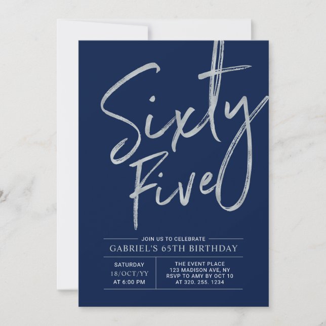 Invitación Sesenta y Cinco | Cumpleaños número 65 de Azul Mar (Anverso)
