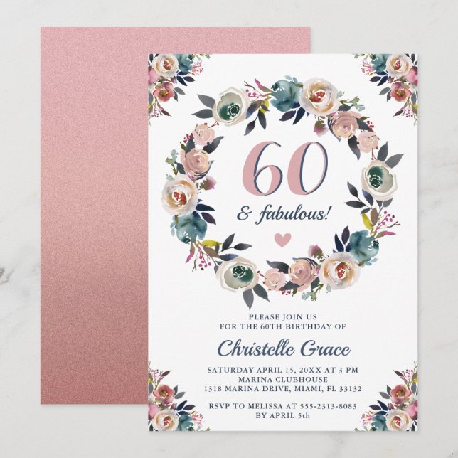 Invitación Sesenta y fabulosa Moda Damas Fiesta de cumpleaños (Anverso / Reverso)