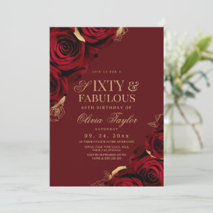 Invitación Sesenta y Fabulosas Rosas de Borgoña Cumpleaños
