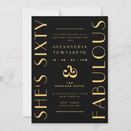 Invitación Sesenta y fabuloso Arte Deco dorado y negro Cumple