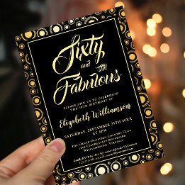 Invitación Sesenta Y Fabuloso Black Gold Fiesta De Cumpleaños