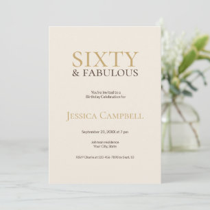 Invitación Sesenta y Fabuloso Cumpleaños 60 Cream & Gold
