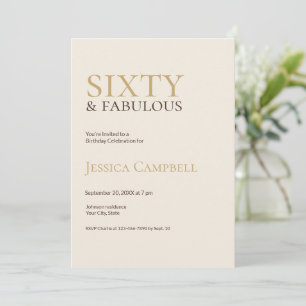 Invitación Sesenta y Fabuloso Cumpleaños 60 Cream & Gold