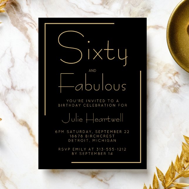 Invitación Sesenta y fabuloso cumpleaños 60 negro oro (Subido por el creador)