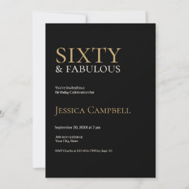 Invitación Sesenta y Fabuloso Cumpleaños 60 Negro y Dorado In