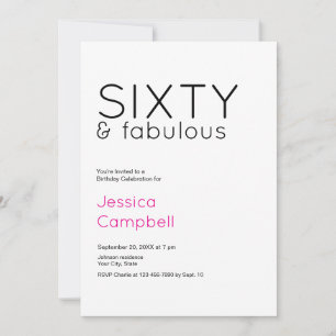 Invitación Sesenta y fabuloso cumpleaños 60 negro y rosa
