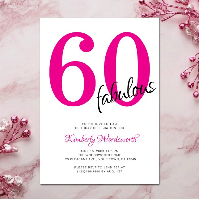 Invitación Sesenta y fabuloso Cumpleaños 60 rosa (Subido por el creador)