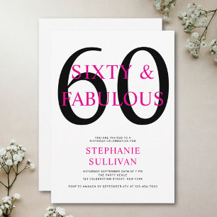 Invitación Sesenta y fabuloso cumpleaños 60 rosa y negro