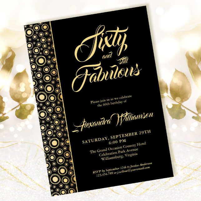 Invitación Sesenta y Fabuloso Elegante Oro Negro 60 cumpleaño (Subido por el creador)