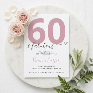 Invitación Sesenta y Fabuloso Guion Rosa Cumpleaños 60