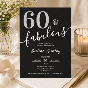 Invitación Sesenta y fabuloso negro blanco cumpleaños 60