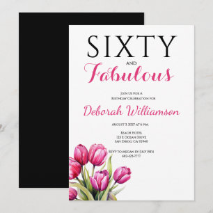 Invitación Sesenta y Fabuloso Negro Rosa Cumpleaños 60 