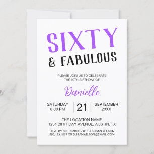 Invitación Sesenta y fabuloso púrpura 60 cumpleaños