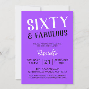 Invitación Sesenta y fabuloso púrpura 60 cumpleaños
