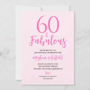Invitación Sesenta y Fabuloso Rosa Pálido Cumpleaños 60