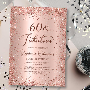 Invitación Sesenta y fabuloso Rosa Purpurina de Oro 60 cumple