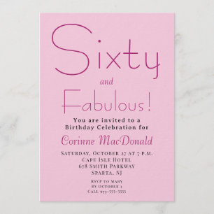 Invitación Sesenta y Fabuloso Rosa Rubor Cumpleaños 60