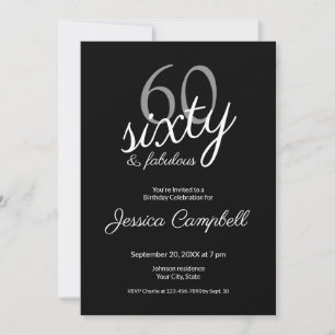 Invitación Sesenta y Fabuloso Script Negro Cumpleaños 60