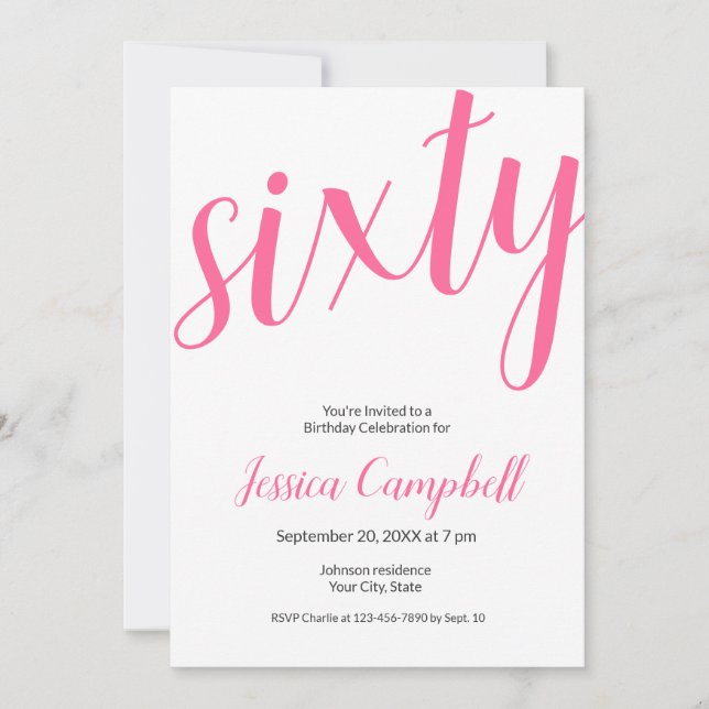 Invitación Sesenta y Fabuloso Script Rosa Cumpleaños 60 (Anverso)
