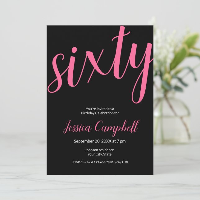 Invitación Sesenta y Fabuloso Script Rosa Cumpleaños 60 (Anverso de pie)
