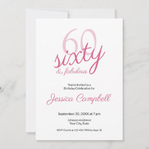 Invitación Sesenta y Fabuloso Script Rosa Cumpleaños 60