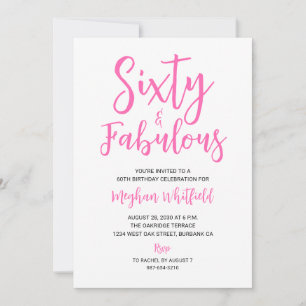 Invitación Sesenta y Fabuloso Script Rosa Cumpleaños 60 Cumpl