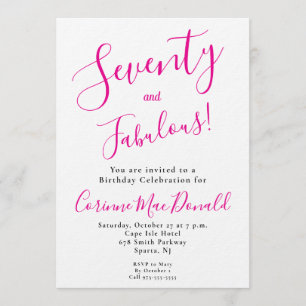 Invitación Sesenta y Fabuloso Script Rosa Cumpleaños 70 Party