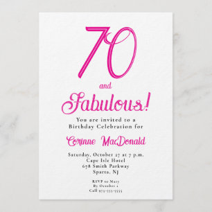 Invitación Sesenta y Fabuloso Script Rosa Cumpleaños 70 Party