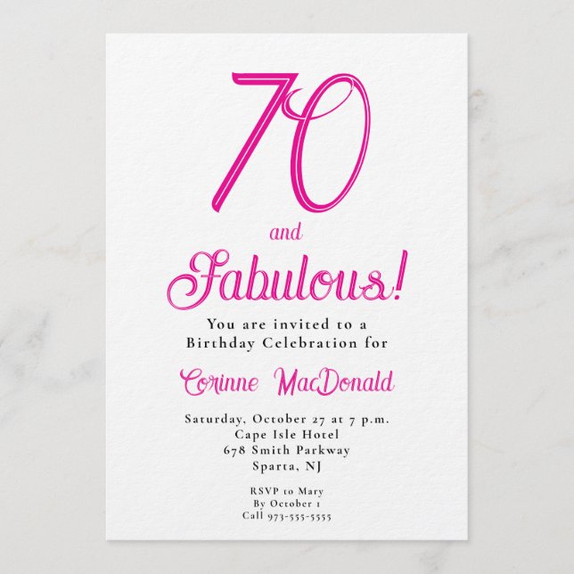 Invitación Sesenta y Fabuloso Script Rosa Cumpleaños 70 Party (Anverso)