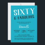 Invitación Sesenta y fabuloso Turquesa 60 cumpleaños<br><div class="desc">Añade un toque de color a su 60 cumpleaños con este diseño turquesa fresco "Sesenta y Fabuloso". Perfecto para invitaciones vibrantes, decoración llamativa y conservadores de hito con estilo. Personalice con nombre, fecha y más para que se ajuste a su tema fiesta. Completa el aspecto con elementos de la colección...</div>