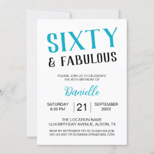 Invitación Sesenta y fabuloso Turquesa 60 cumpleaños