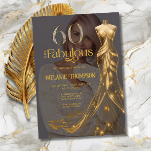 Invitación Sesenta y Fabuloso Vestido Dorado Foto 60 Cumpleañ