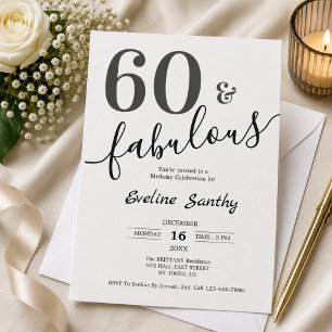 Invitación Sesenta y fabulosos negros blancos cumpleaños 60