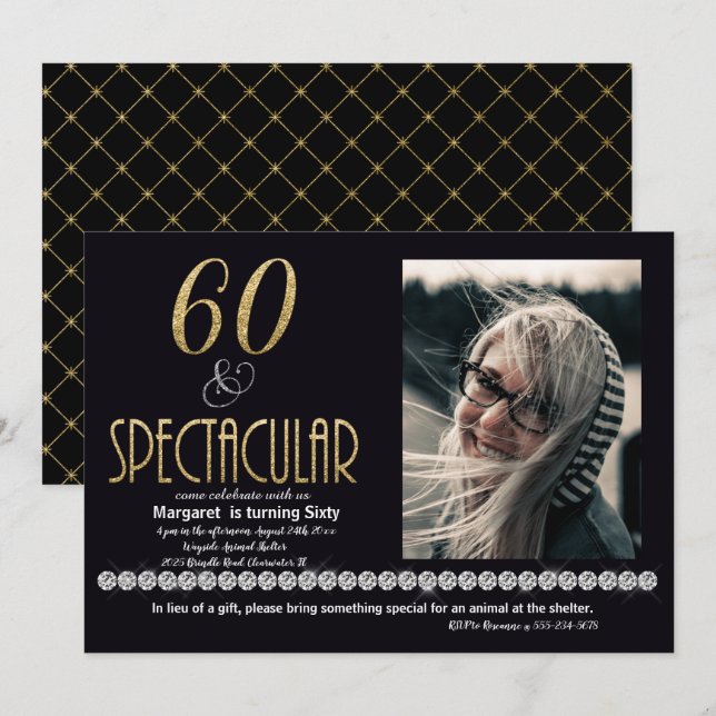 Invitación Sesenta y foto espectacular de los diamantes de la (Anverso / Reverso)