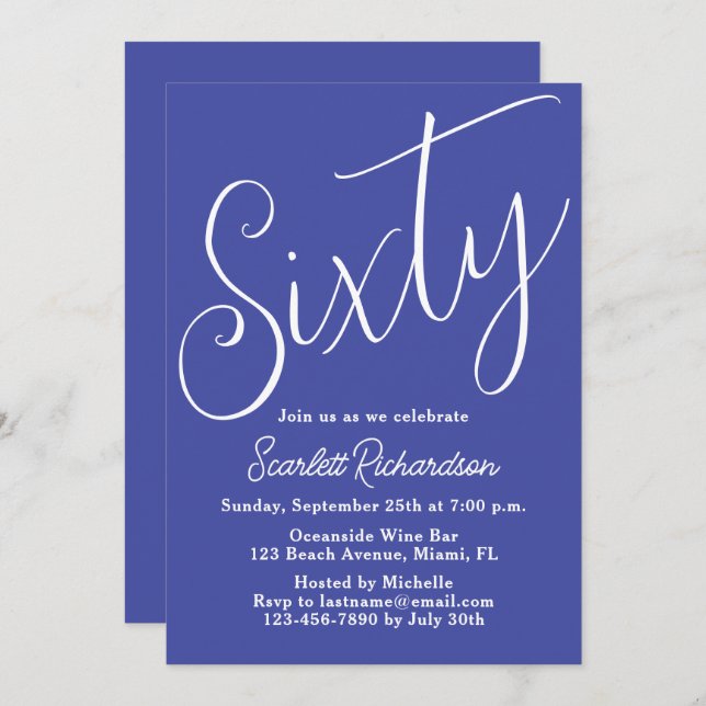 Invitación Sesenta y moderno guión Lavanda morado 60 cumpleañ (Anverso / Reverso)