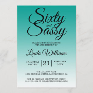 Invitación Sesenta y Sassy Azul Teñido Cumpleaños 60