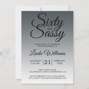 Invitación Sesenta y Sassy Carbón Negro Cumpleaños 60